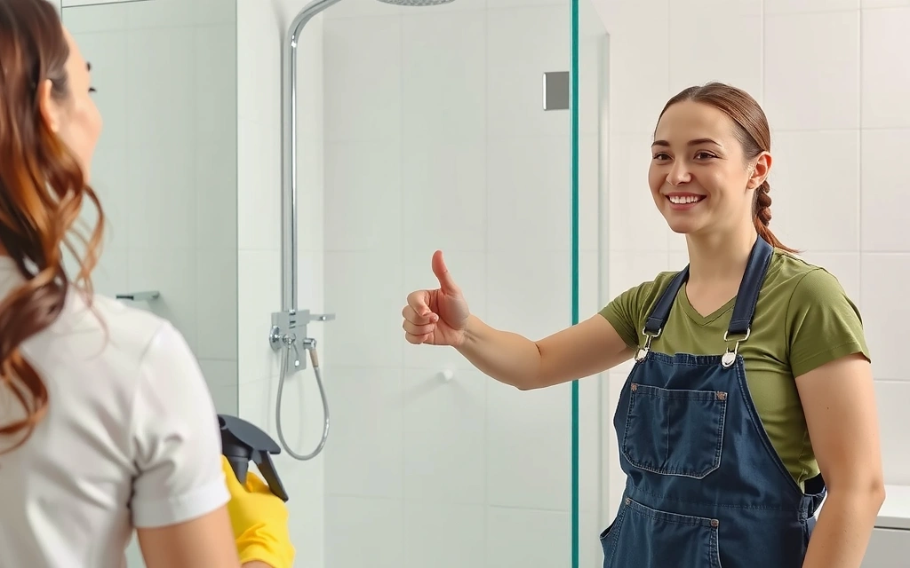 Spokojená zákaznice kontroluje úklid