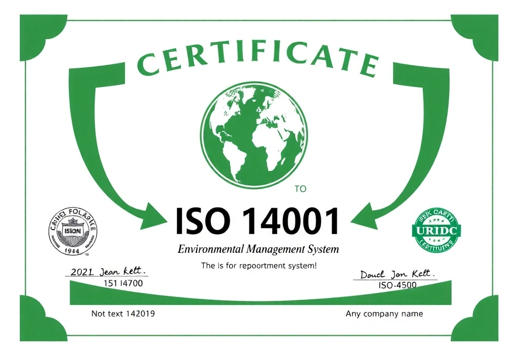 Certifikát ISO 14001 pro systém environmentálního managementu.