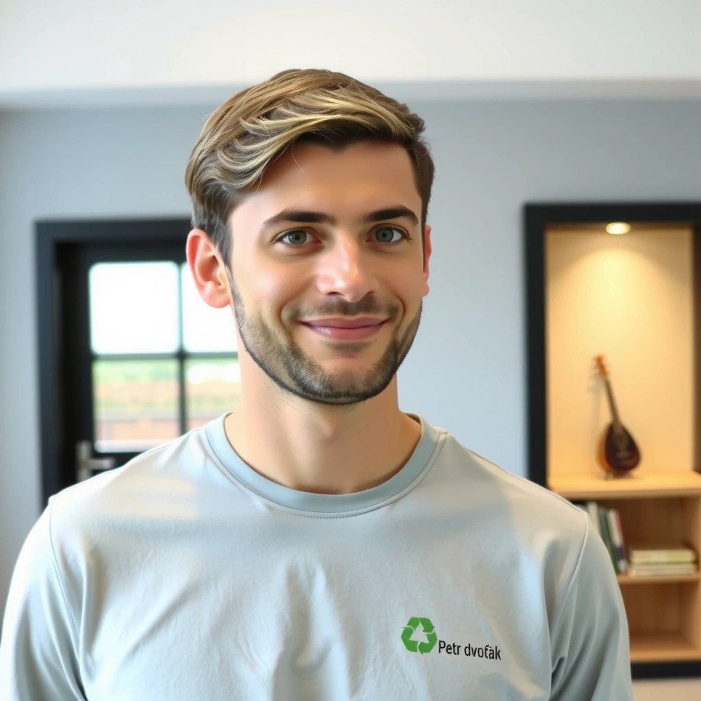 Portrét Petra Dvořáka, specialisty na ekologický úklid YourClean, s přátelským úsměvem.