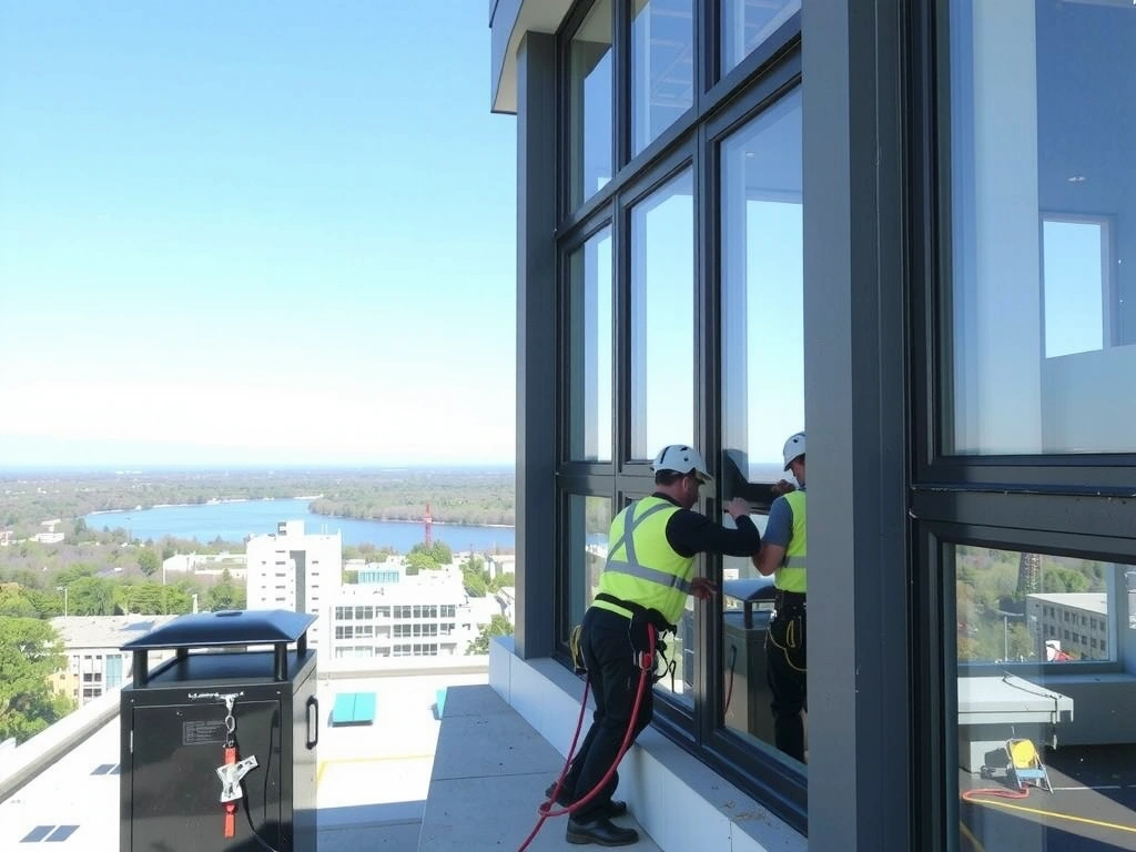 Mytí oken ve výškách s profesionálním vybavením